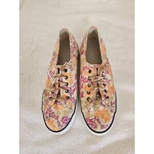 Sperry Women's Top-Sider Sneakers Tan Purple Floral Lace Up Shoes 9.5M